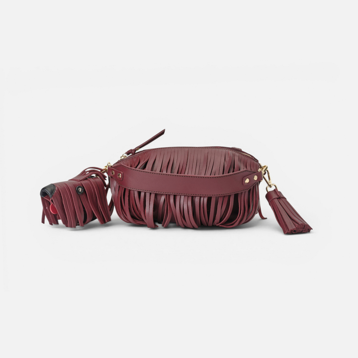 Pack Charm Scott leather bag charm in burgundy, by Mercules