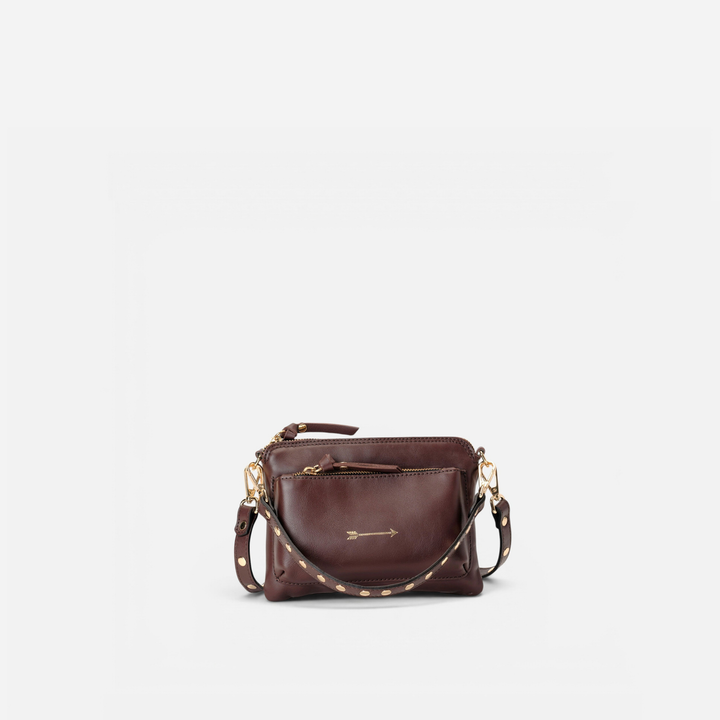 Bugsy small studded bag in testa brown, by Mercules