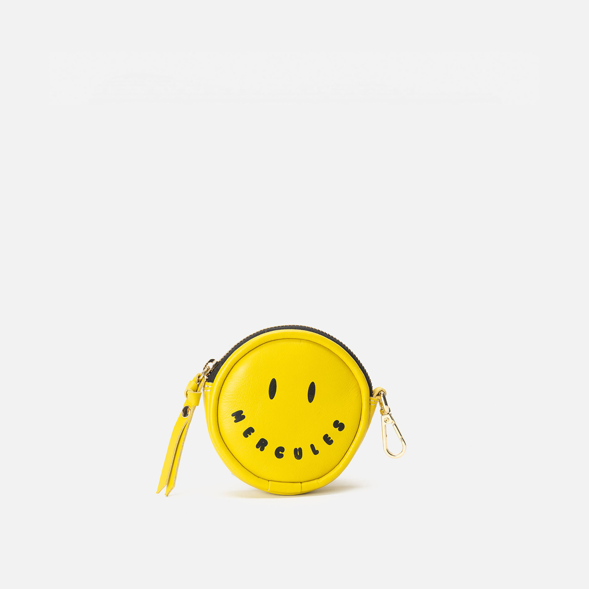 Smiley round leather coin purse in yellow, by Mercules