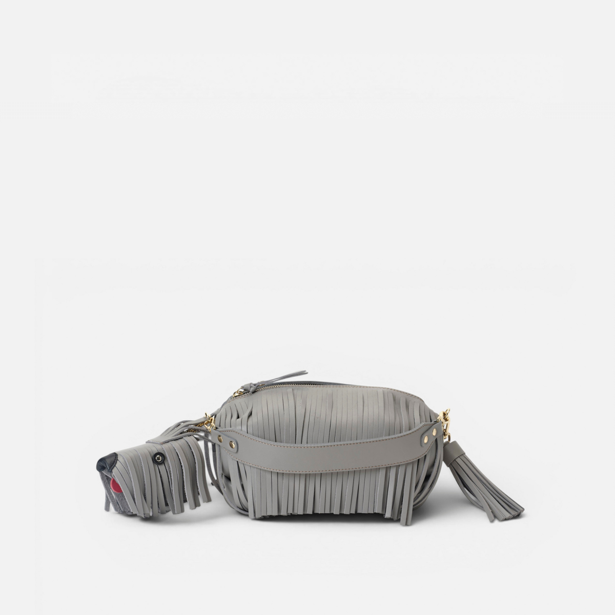 Bolso de piel con flecos Scott color gris, de Mercules