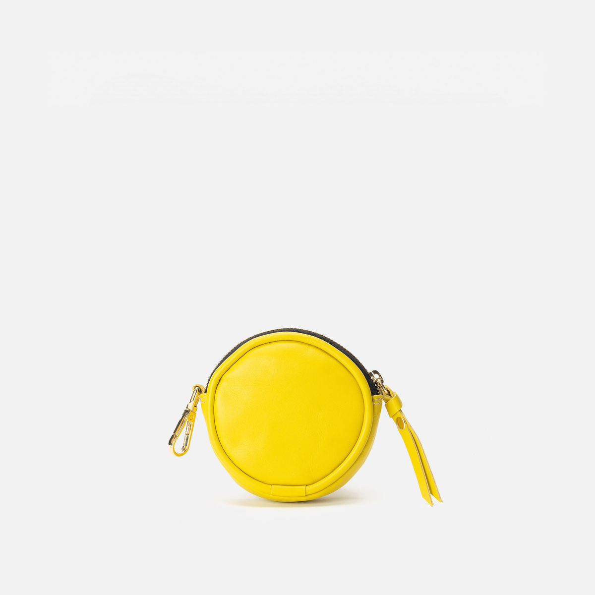 Smiley round leather coin purse in yellow, by Mercules