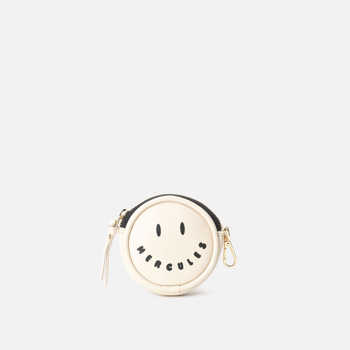 Smiley round leather coin purse in bone, by Mercules