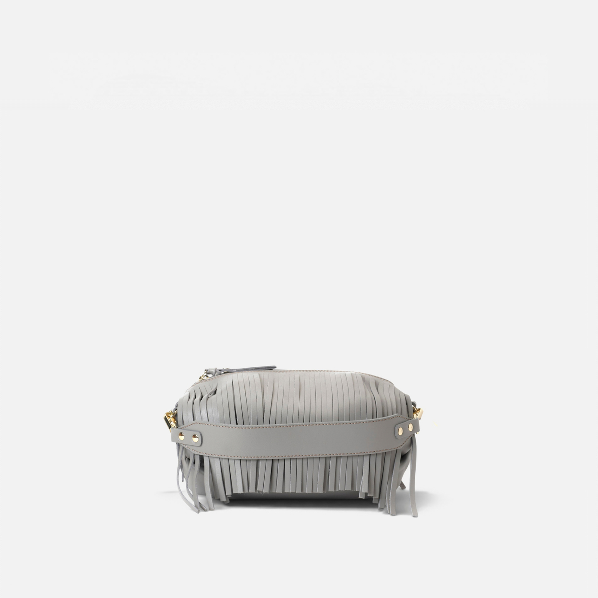 Bolso de piel con flecos Scott color gris, de Mercules