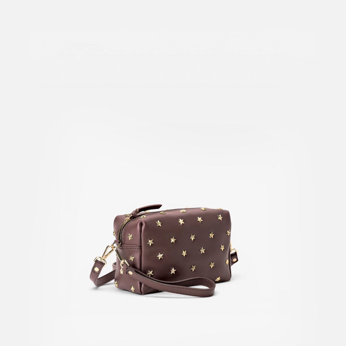 Dixie leather bag with stars in testa brown, by Mercules