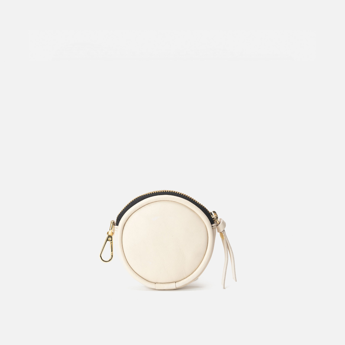 Smiley round leather coin purse in bone, by Mercules