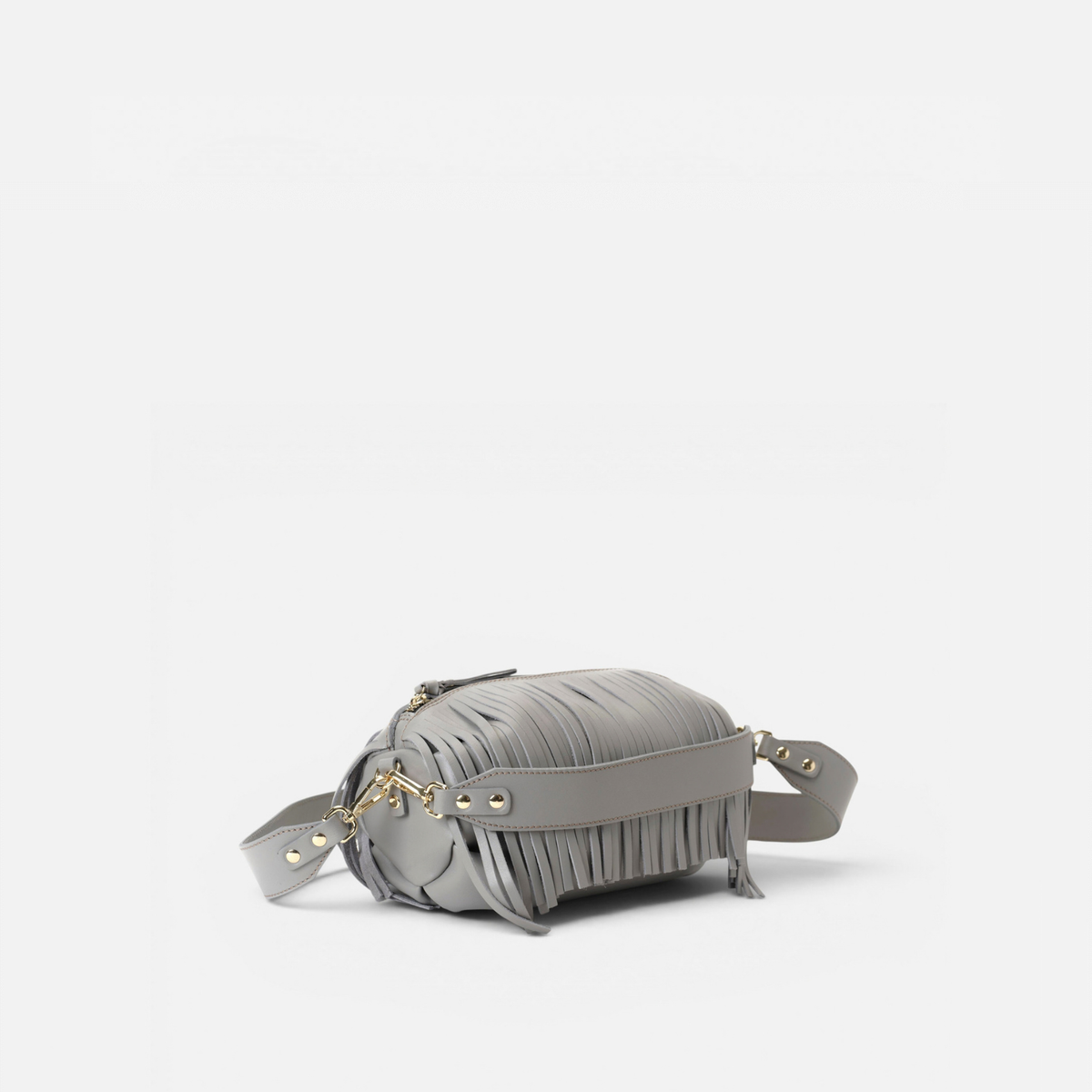 Bolso de piel con flecos Scott color gris, de Mercules