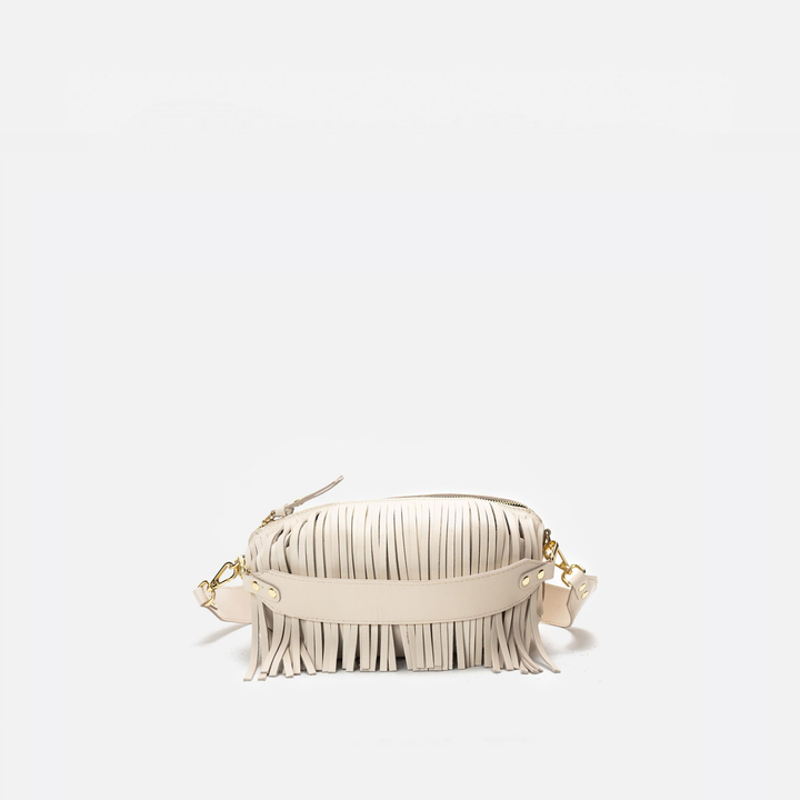 Bolso de piel con flecos Scott color hueso, de Mercules