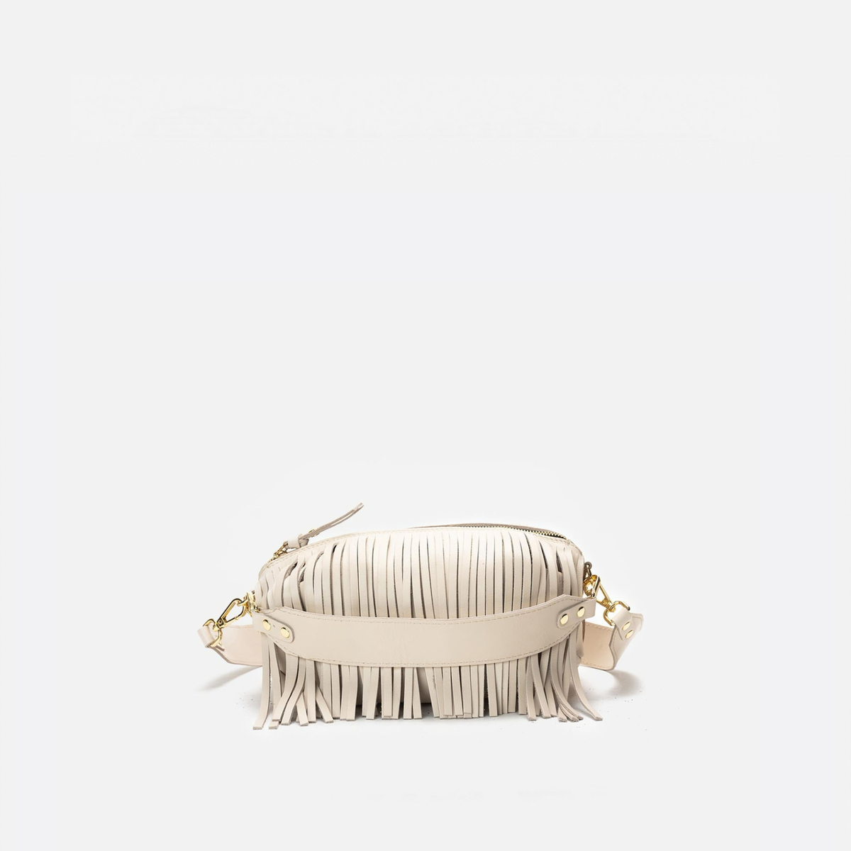 Bolso de piel con flecos Scott color hueso, de Mercules