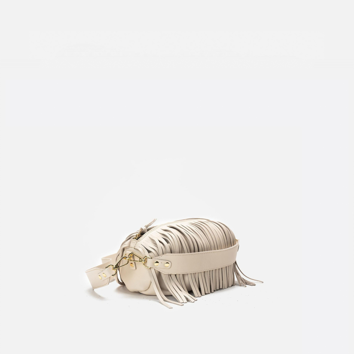 Bolso de piel con flecos Scott color hueso, de Mercules