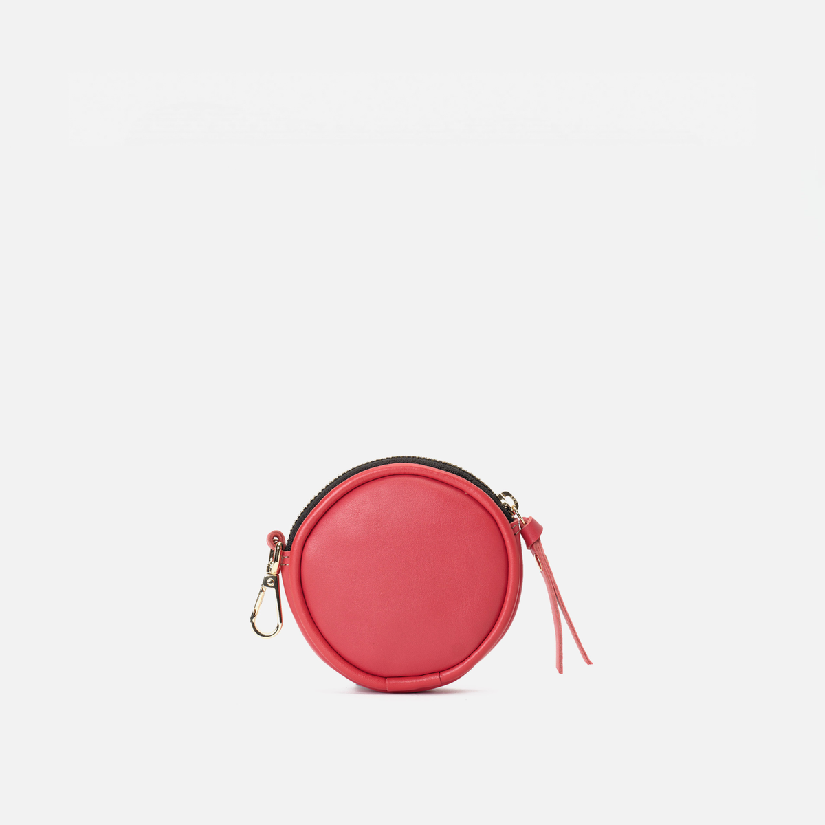 Smiley round leather coin purse in lipstick red, by Mercules