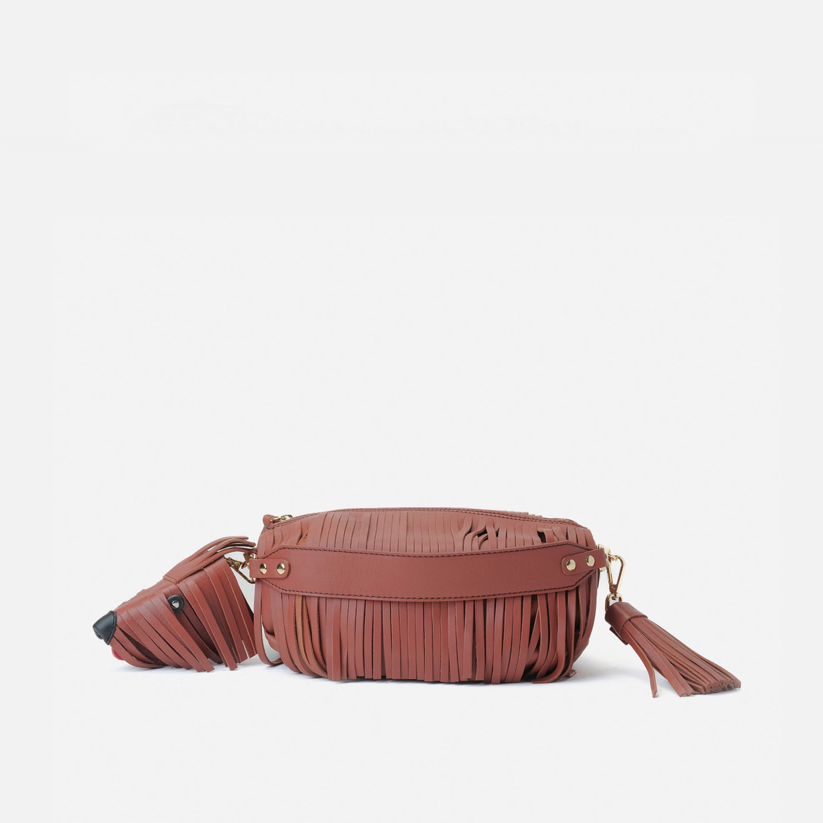 Bolso de piel con flecos Scott color teja, de Mercules