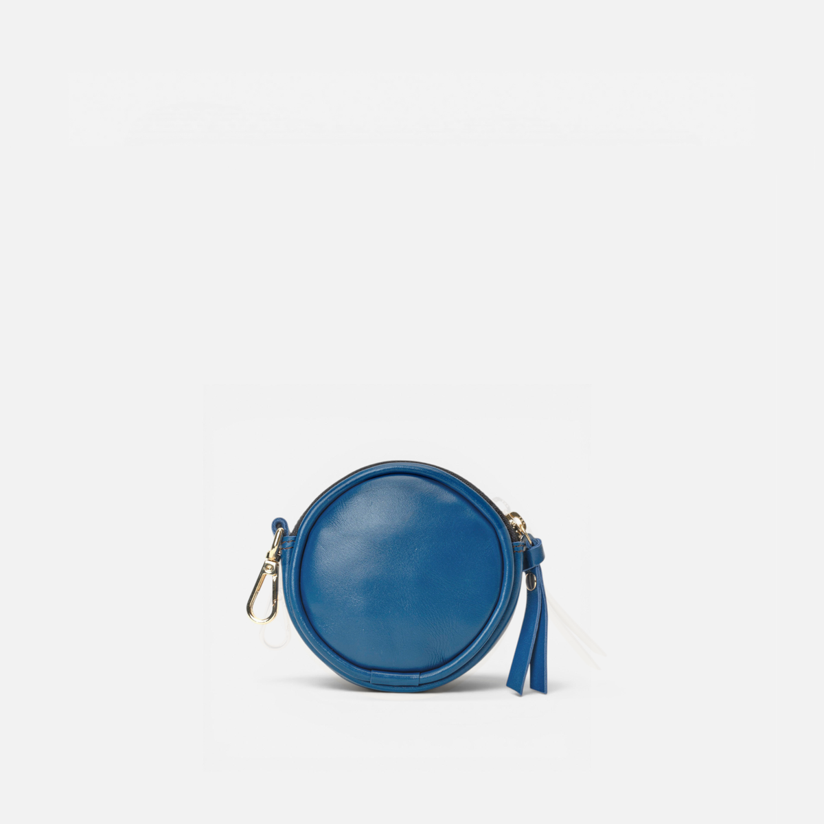 Smiley round leather coin purse in navy, by Mercules