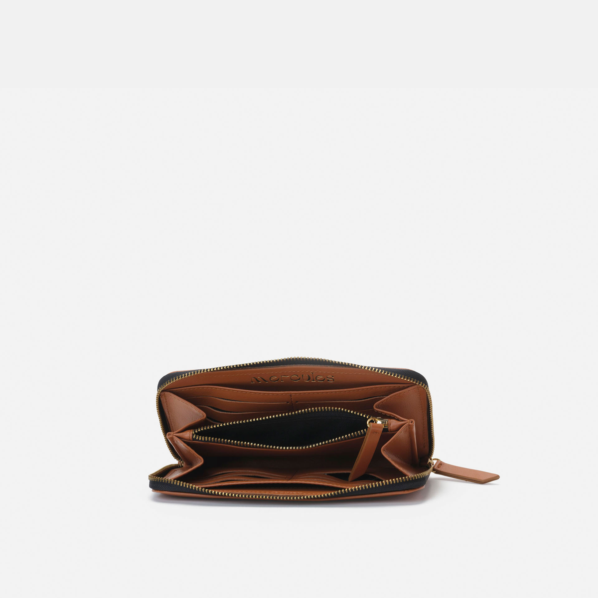 Cartera grande de piel Cartera continental grande color coñac, de Mercules