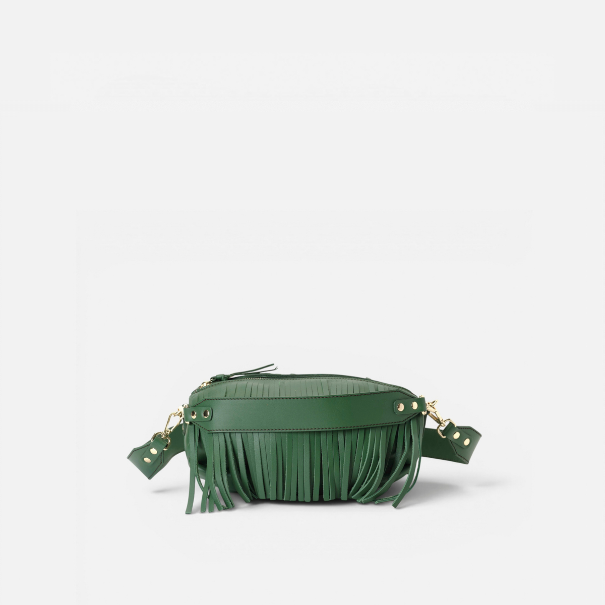 Bolso de piel con flecos Scott color verde, de Mercules