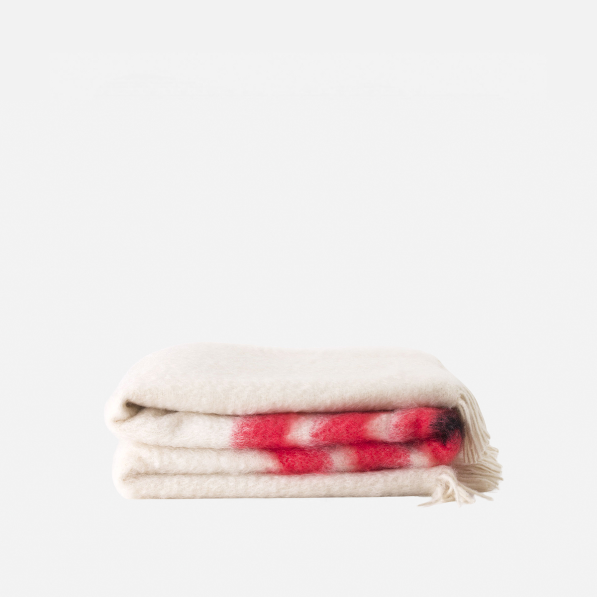 Manta de mohair coral y blanco