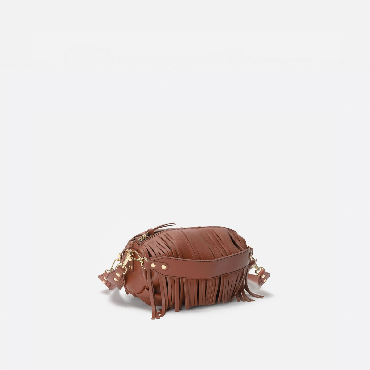 Bolso de piel con flecos Scott color teja, de Mercules