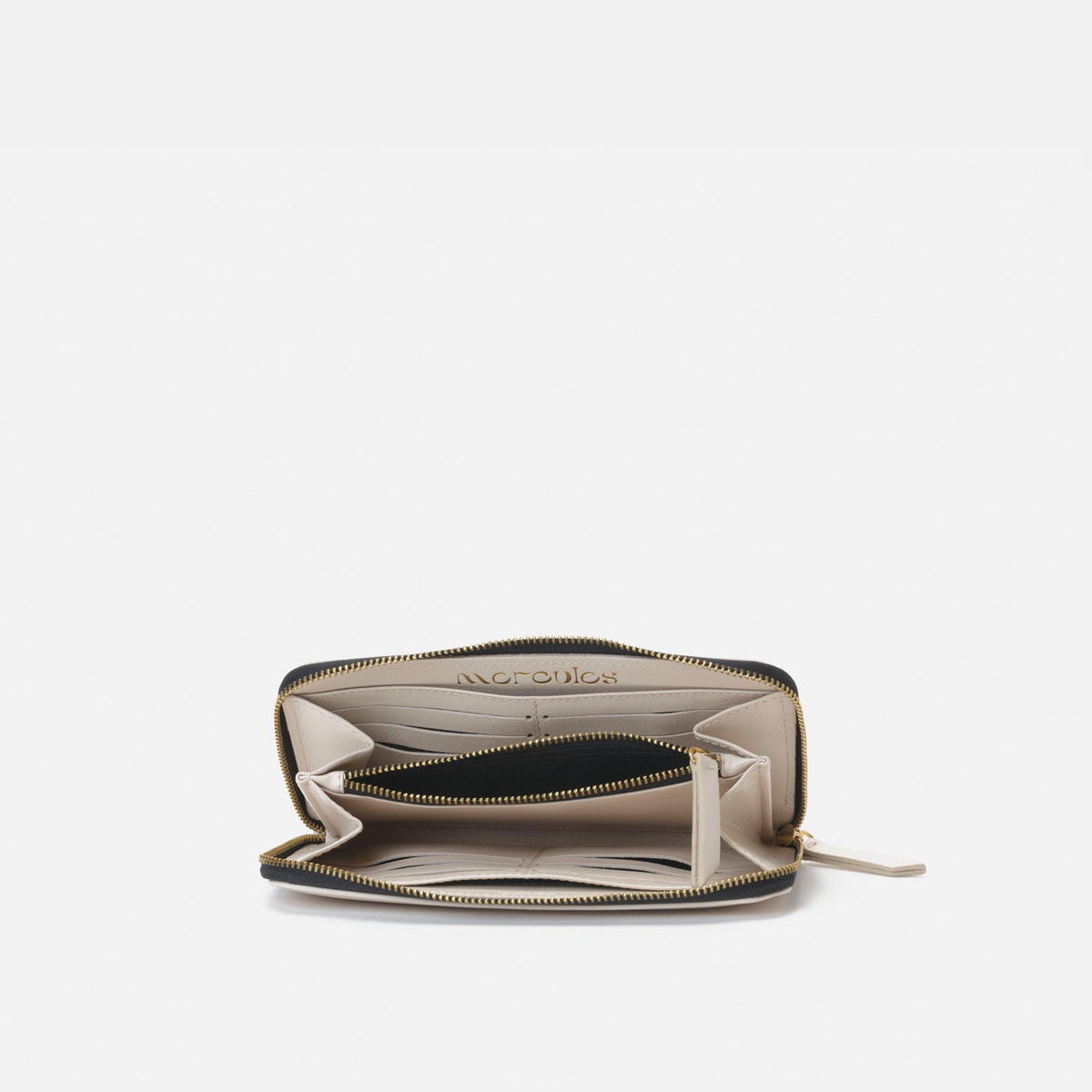 Cartera grande de piel Cartera continental grande color hueso, de Mercules