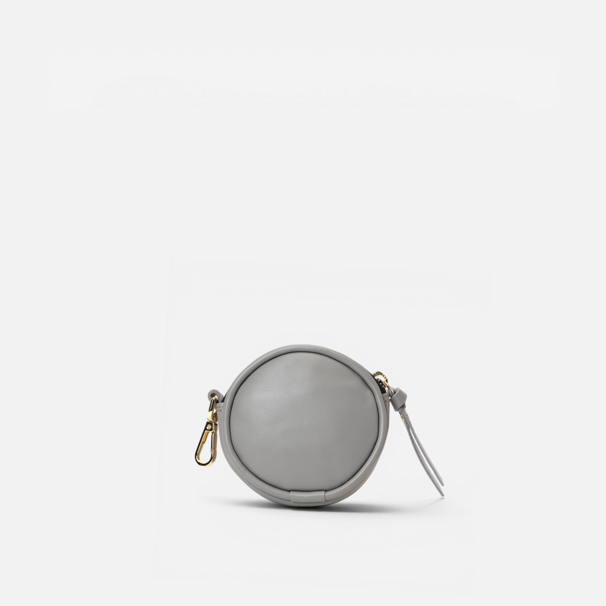 Smiley round leather coin purse in grey, by Mercules
