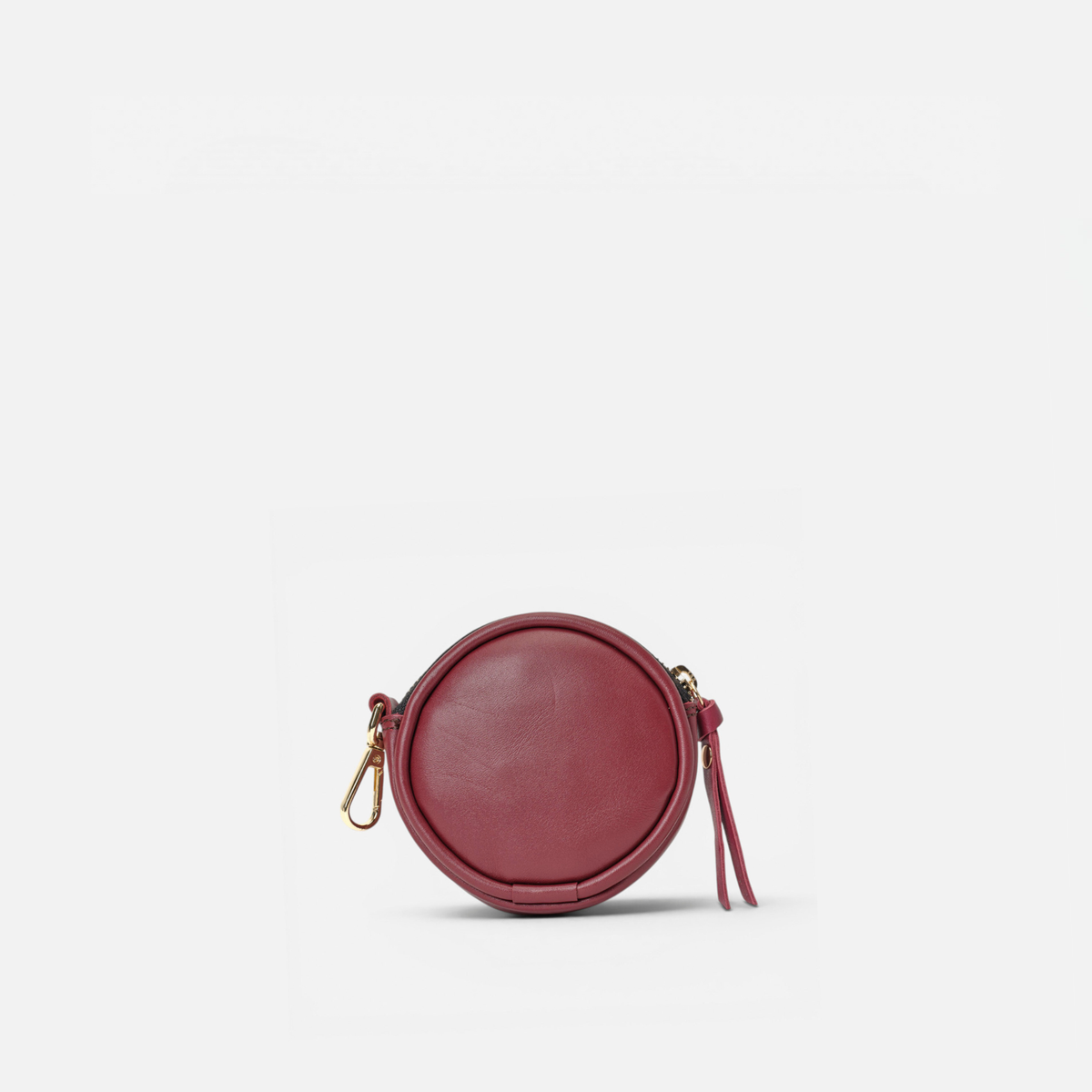 Smiley round leather coin purse in burgundy, by Mercules