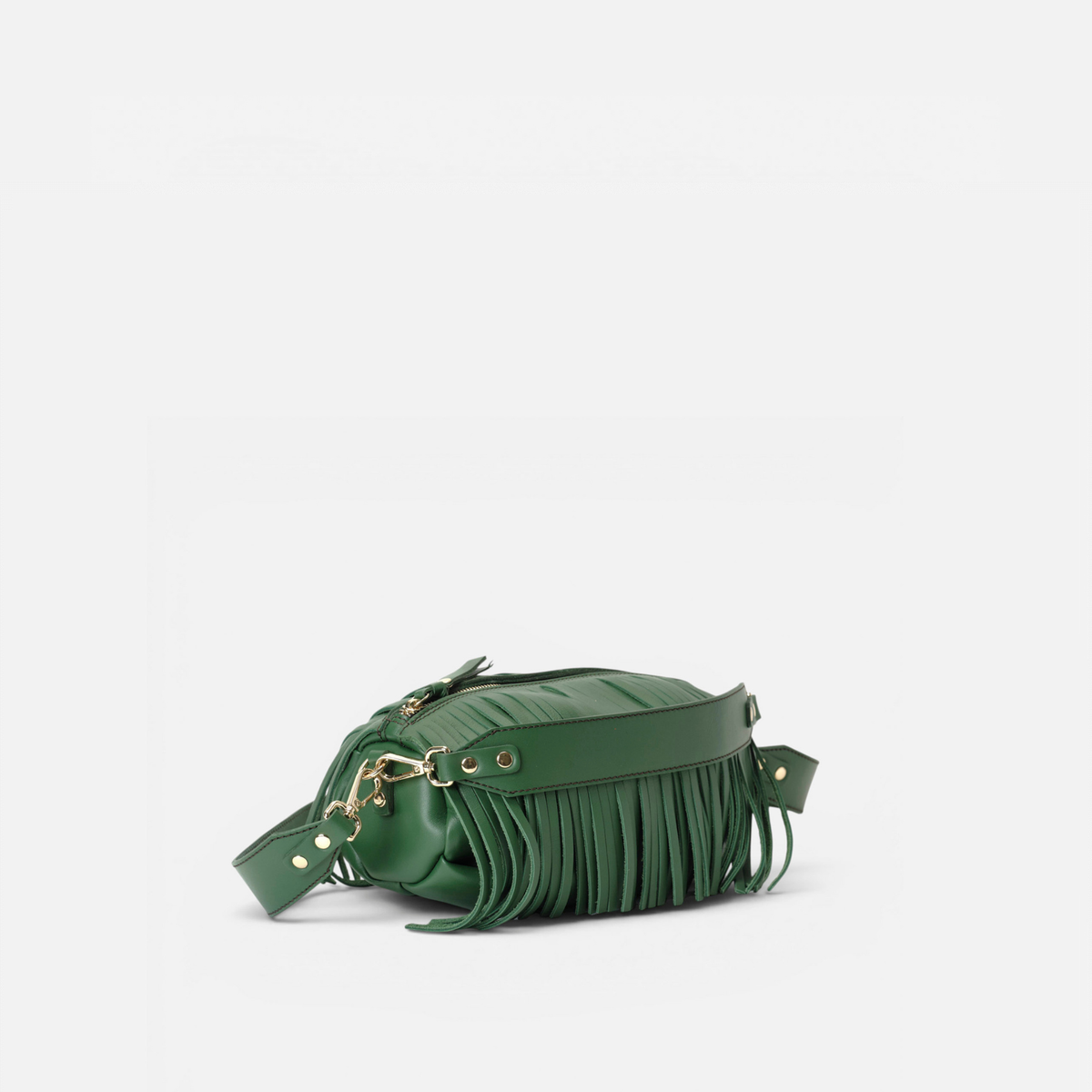 Bolso de piel con flecos Scott color verde, de Mercules