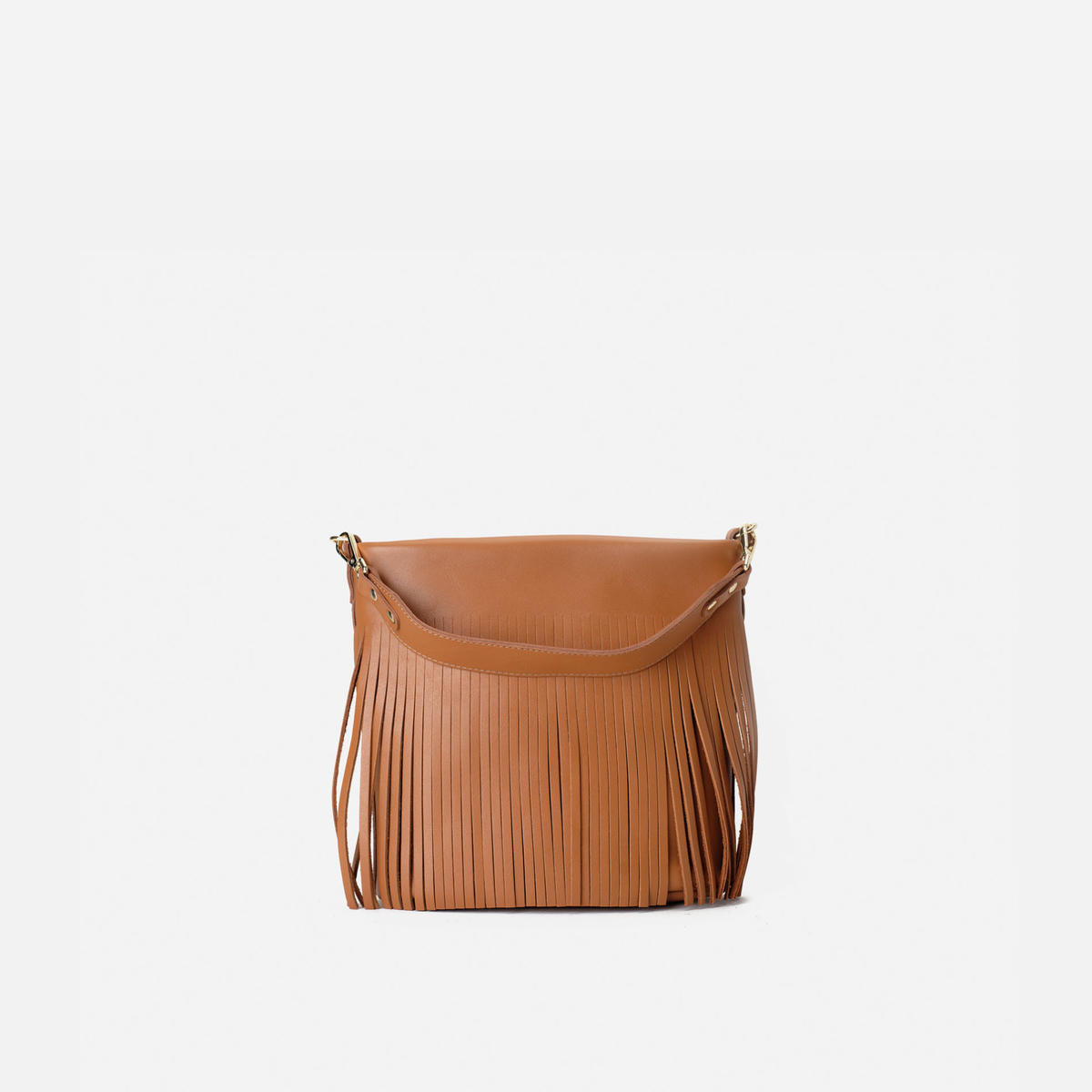 Tango Fringes leather bag with fringes in cognac, by Mercules