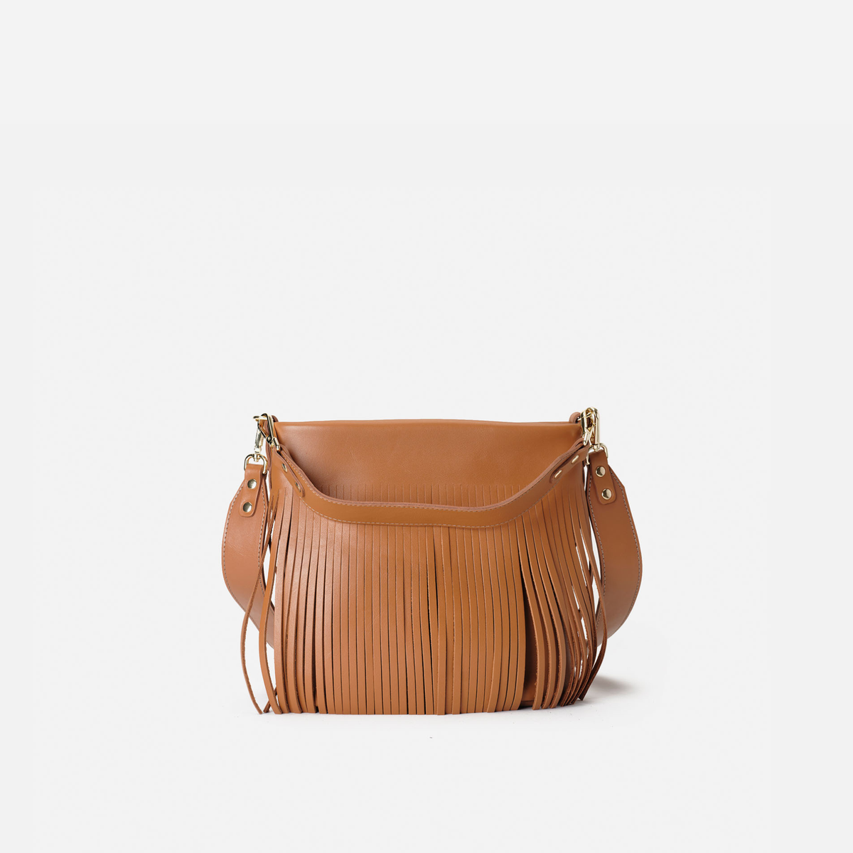 Tango Fringes leather bag with fringes in cognac, by Mercules