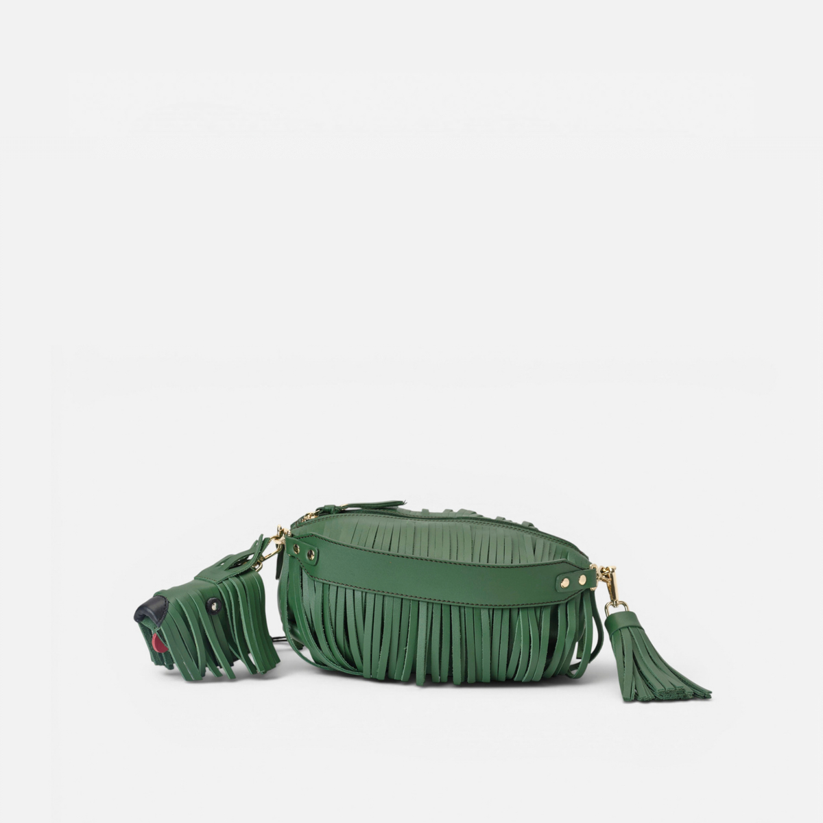 Bolso de piel con flecos Scott color verde, de Mercules