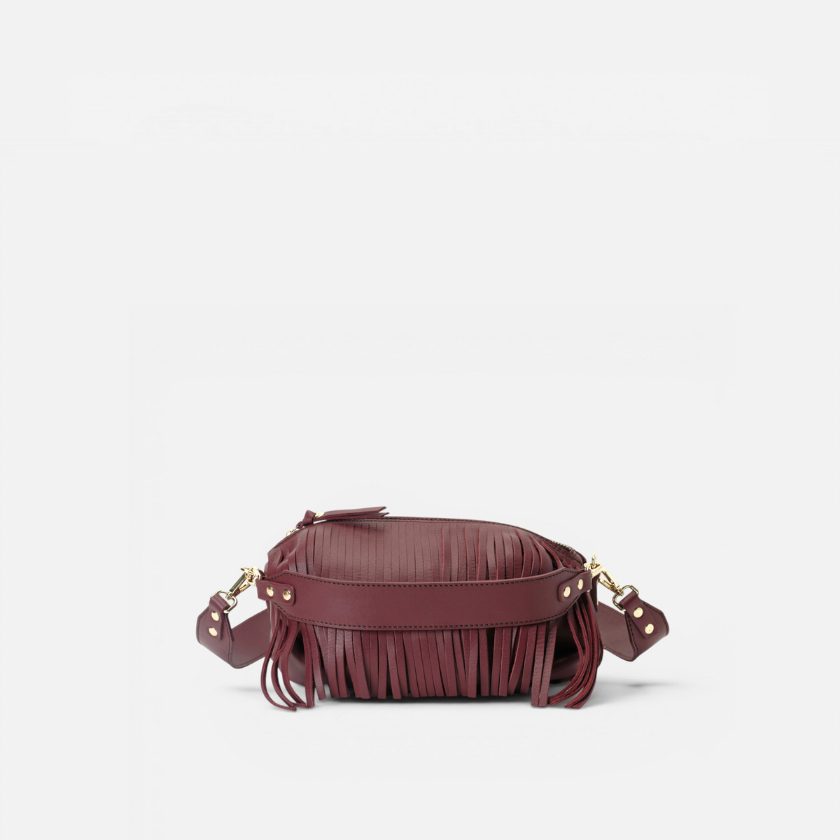 Scott leather bag with fringes in burgundy, by Mercules