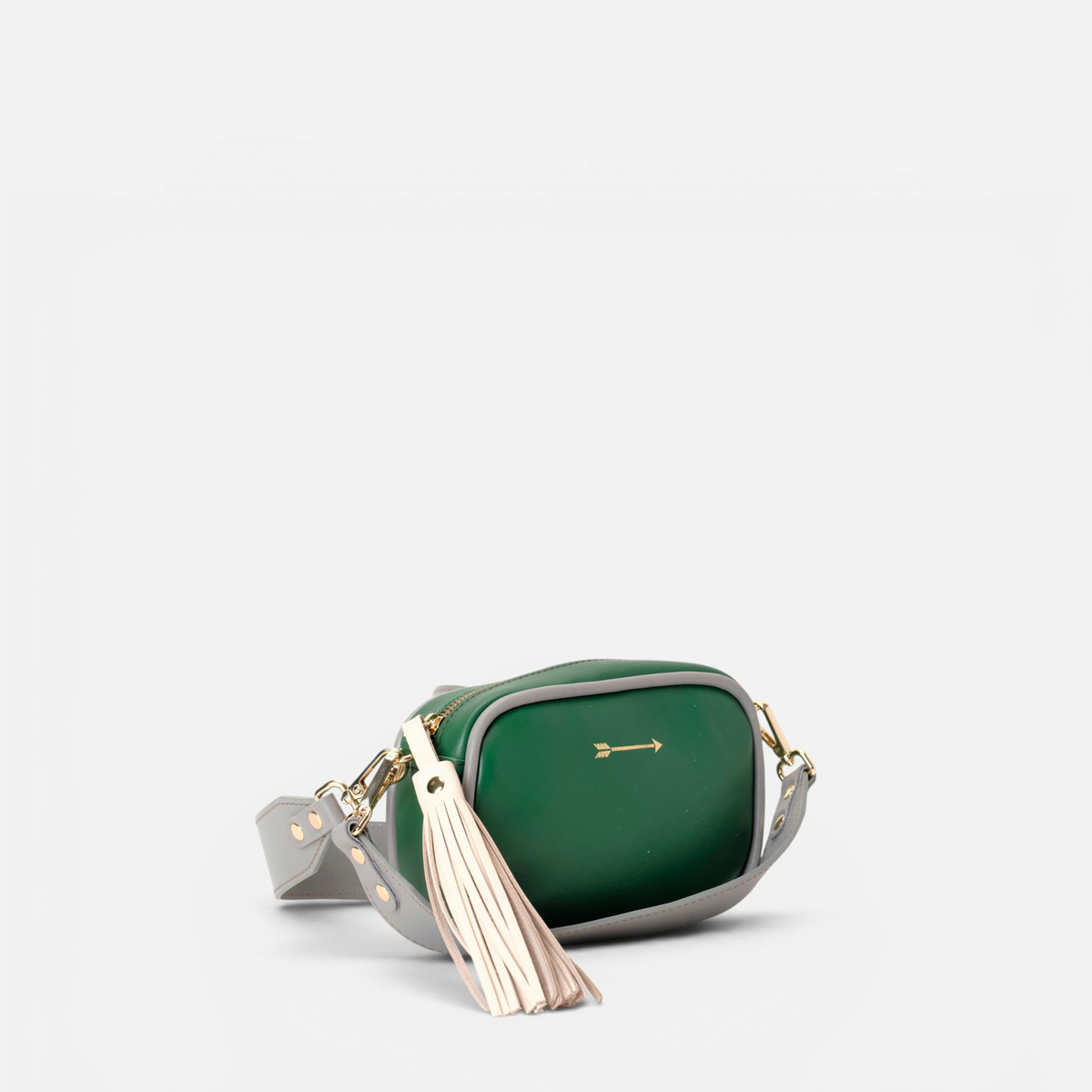 Samba small leather bag with fringes in green, grey and bone, by Mercules