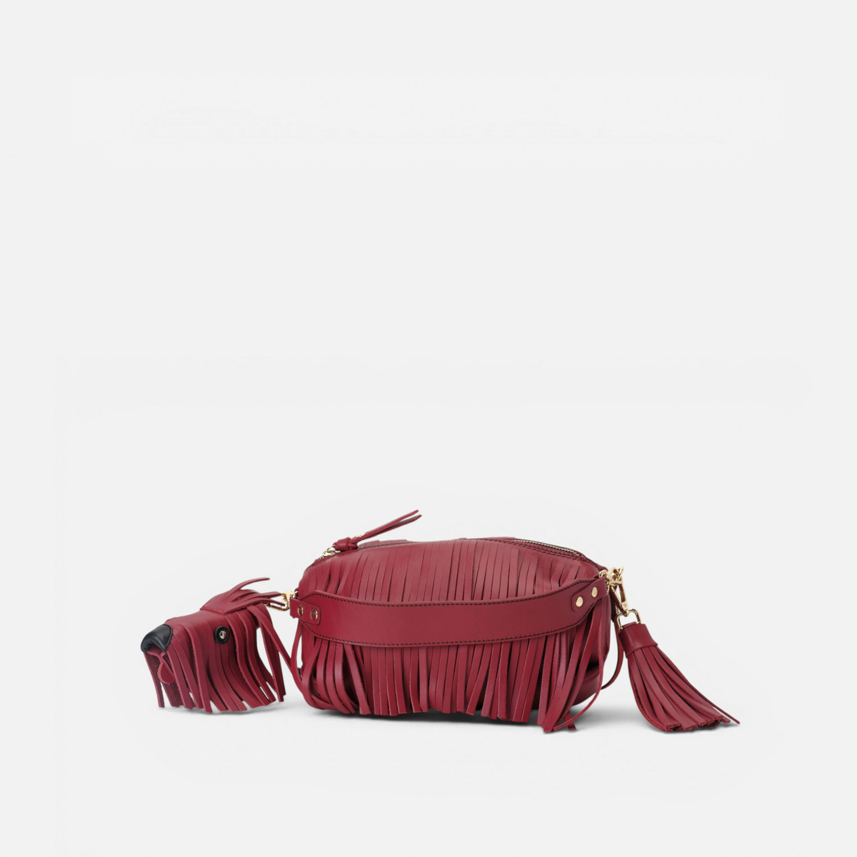 Bolso de piel con flecos Scott color rojo lipstick, de Mercules