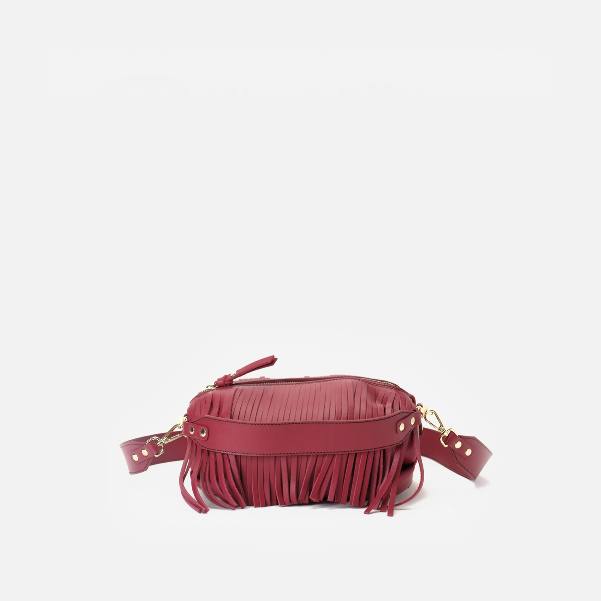 Bolso de piel con flecos Scott color rojo lipstick, de Mercules