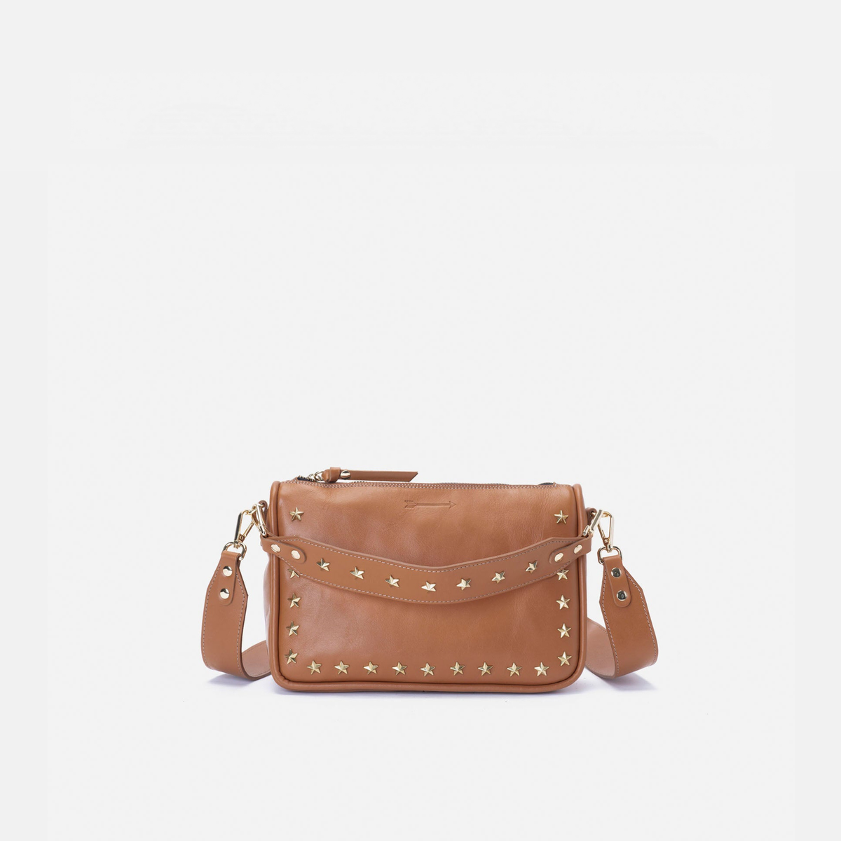 Bolso de piel con estrellas Sandy Stars color coñac, de Mercules