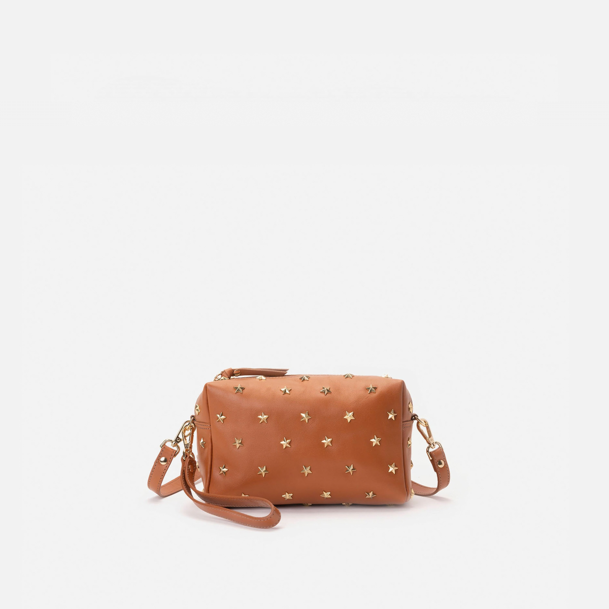 Dixie leather bag with stars in cognac, by Mercules