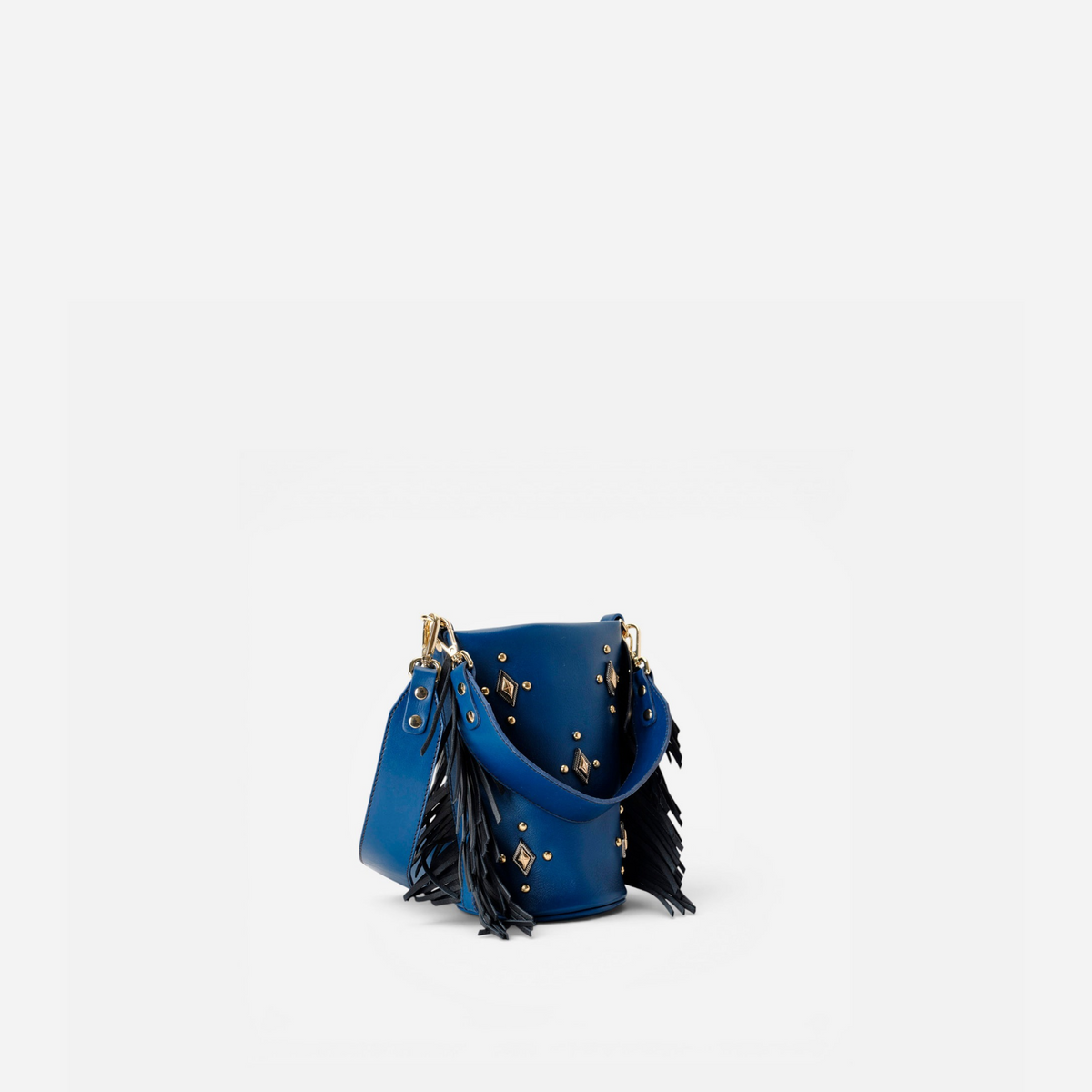 Bolso pequeño con flecos Candy Flecos color azul marino y negro, de Mercules