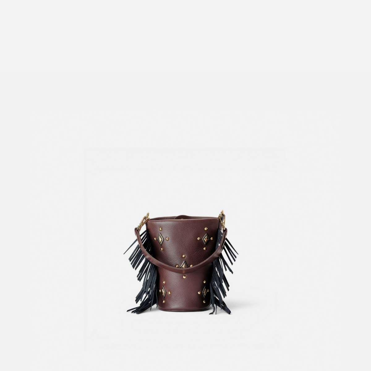 Bolso pequeño con flecos Candy Flecos color marrón testa y negro, de Mercules