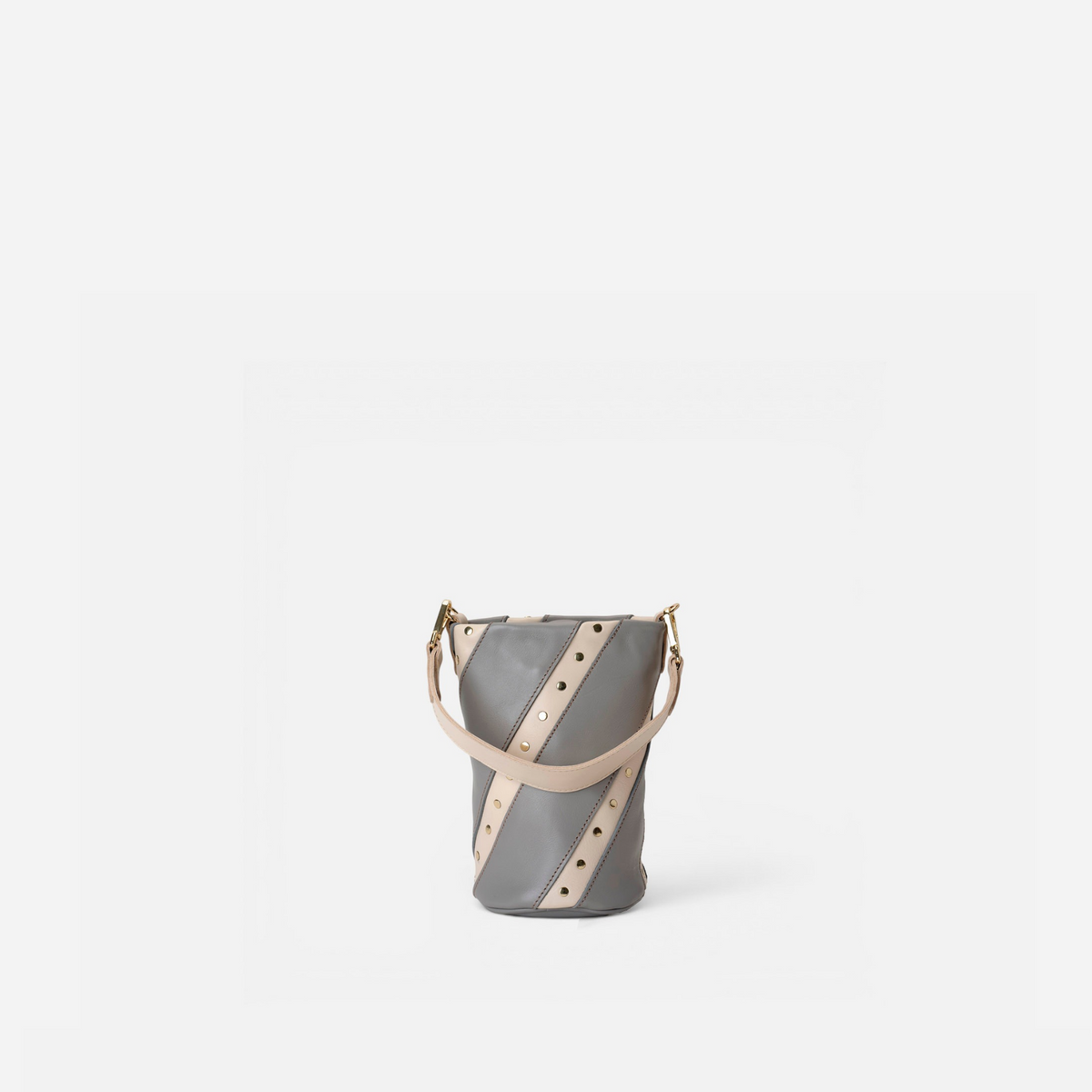 Bolso pequeño con tachuelas Candy Twist color gris y hueso, de Mercules