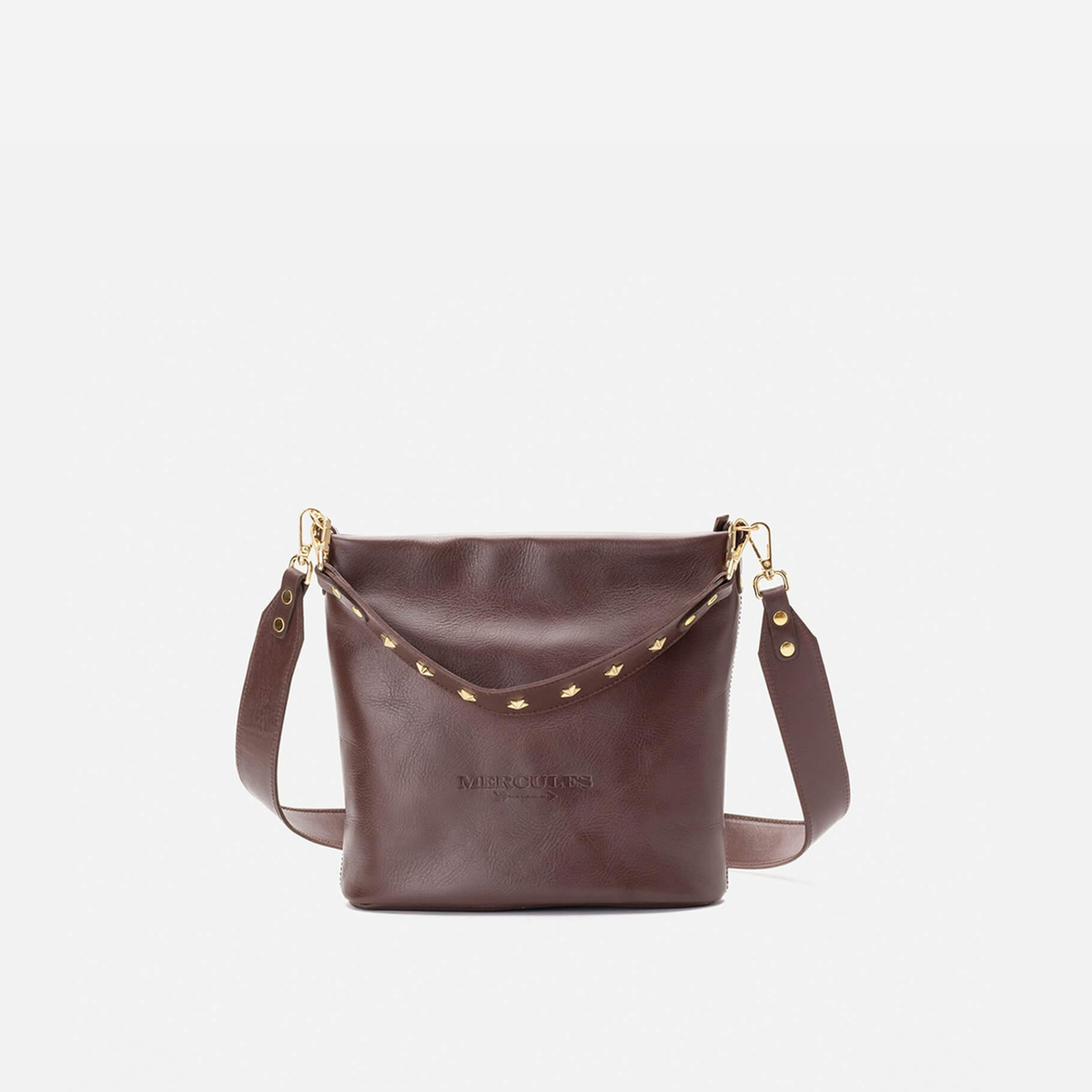 Tango leather bag with star handle in testa brown, by Mercules