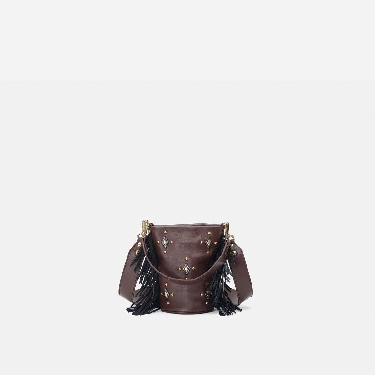 Bolso pequeño con flecos Candy Flecos color marrón testa y negro, de Mercules