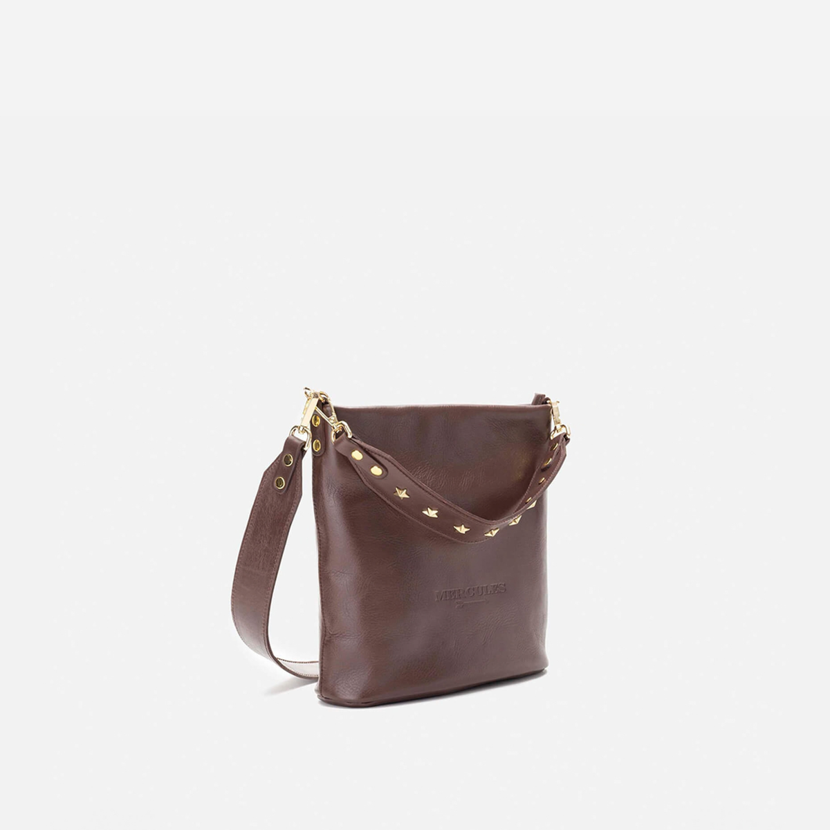 Tango leather bag with star handle in testa brown, by Mercules