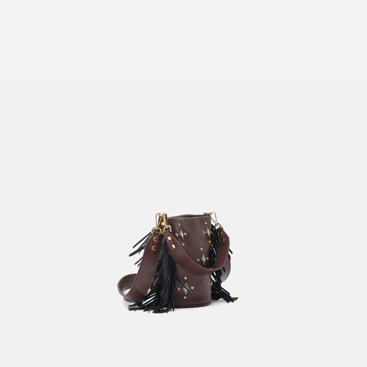 Bolso pequeño con flecos Candy Flecos color marrón testa y negro, de Mercules