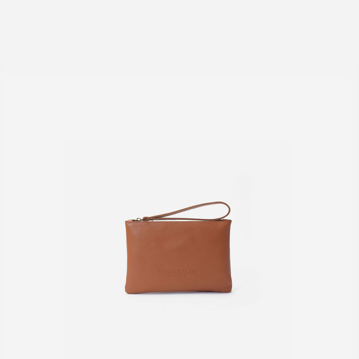 Clutch de piel Zipper color coñac, de Mercules