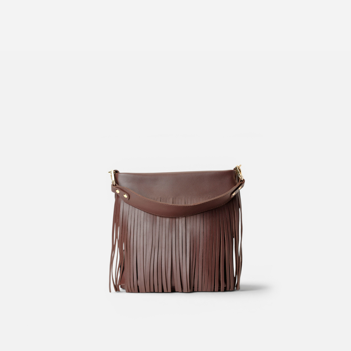 Tango Fringes leather bag with fringes in testa brown, by Mercules