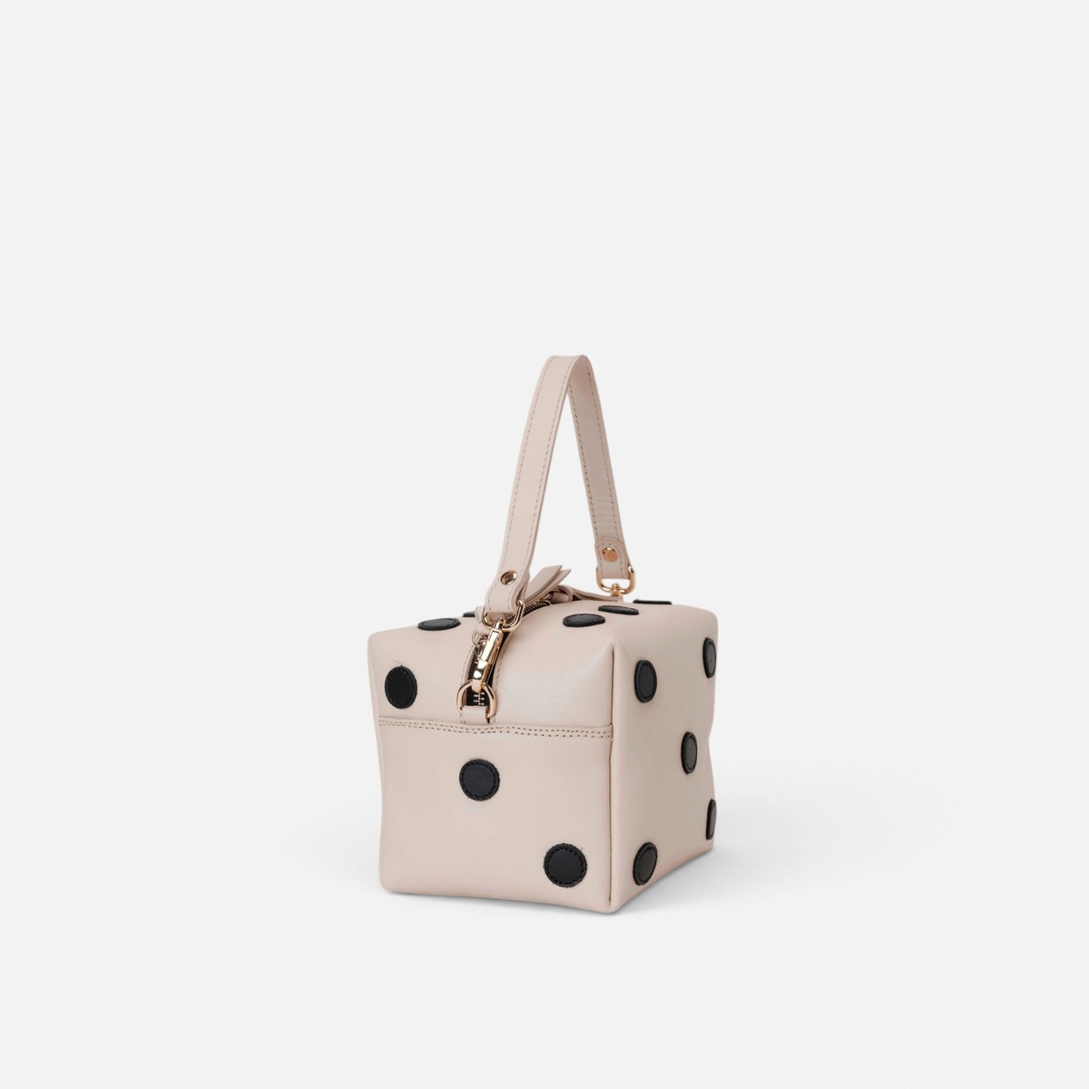 Dado Blanco y Negro de Mercules – bolso de piel con forma de dado blanco con puntos negros, vista 2