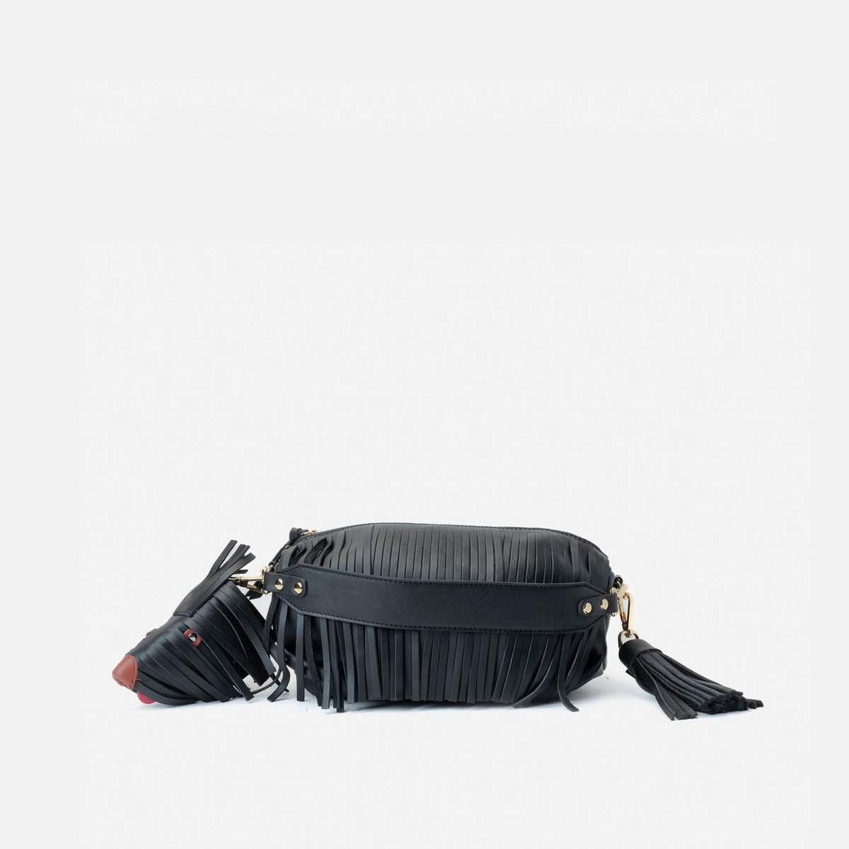 Bolso de piel con flecos Scott color negro, de Mercules