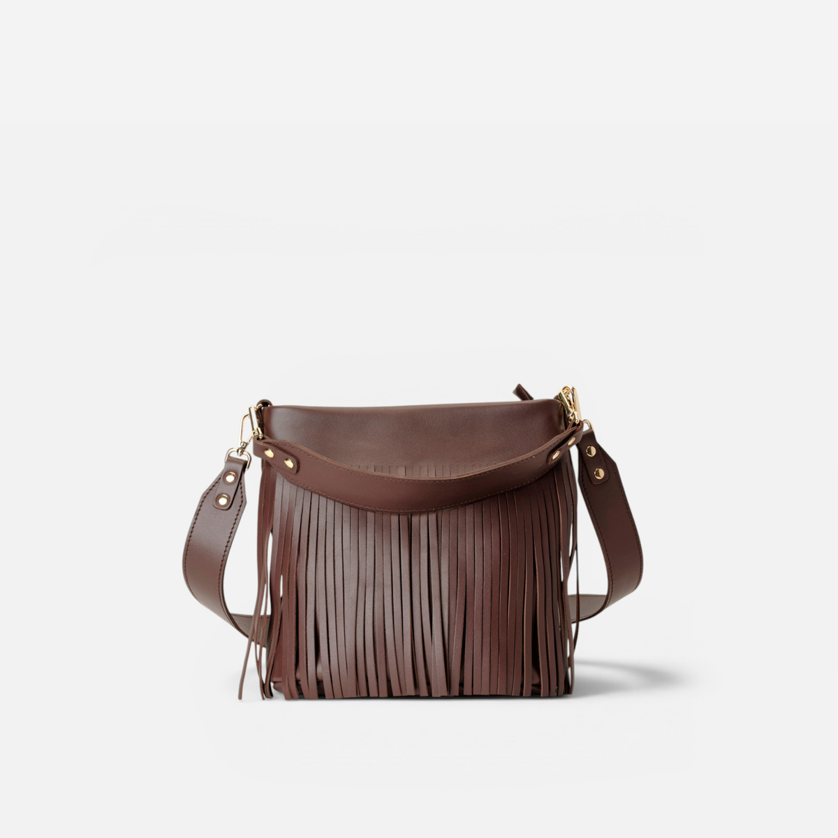 Bolso de piel con flecos Tango flecos color marrón testa, de Mercules