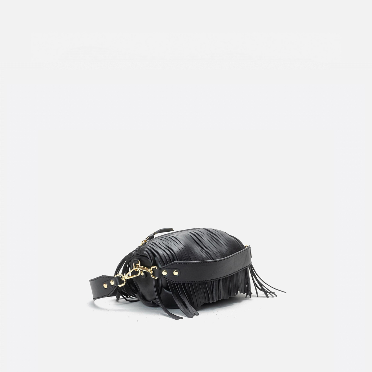 Bolso de piel con flecos Scott color negro, de Mercules