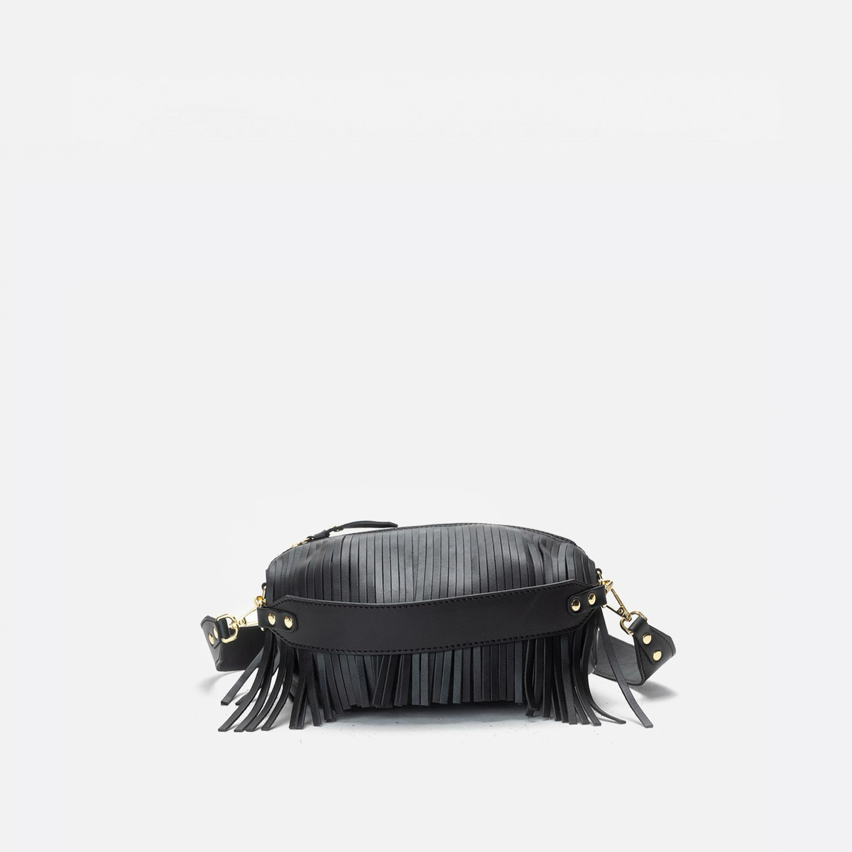 Bolso de piel con flecos Scott color negro, de Mercules