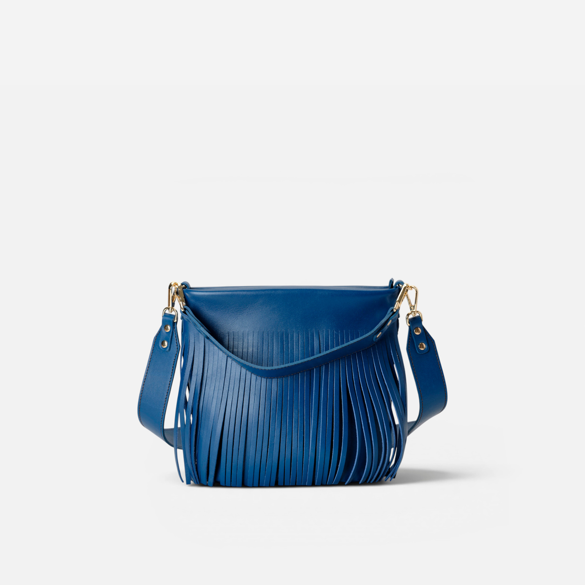 Bolso de piel con flecos Tango flecos color azul marino, de Mercules