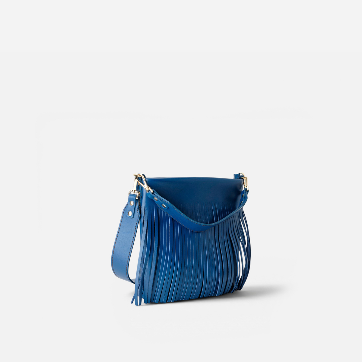 Bolso de piel con flecos Tango flecos color azul marino, de Mercules