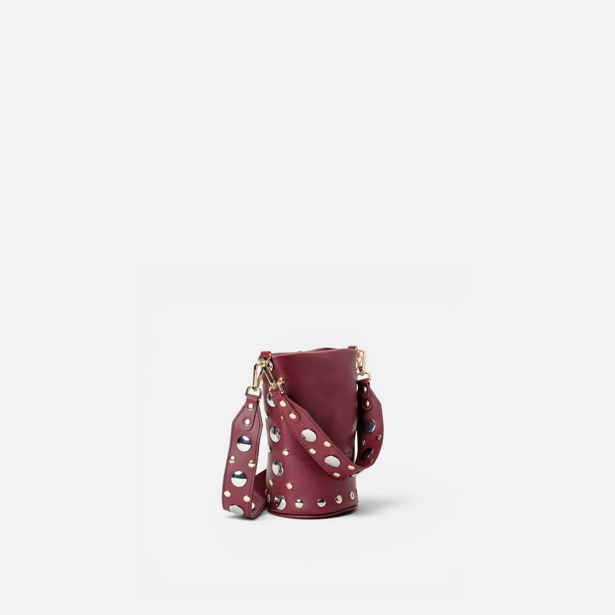 Bolso pequeño con tachuelas Candy Disco color burdeos, de Mercules